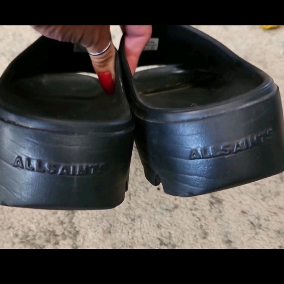 All Saints Women's Black Eclipse Flatform Logo Trendy Casual Rubber Slides 6 - Picture 5 of 14